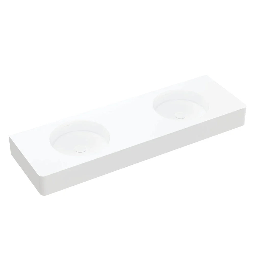 Horizon Large Double Matte White Wall Hung Solid Surface Basin 1400x450mm
