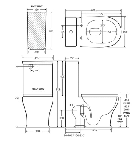 Hampton Style Back To Wall Tornado Rimless Flush Toilet Suite with Soft Close Seat - White (4 Star)