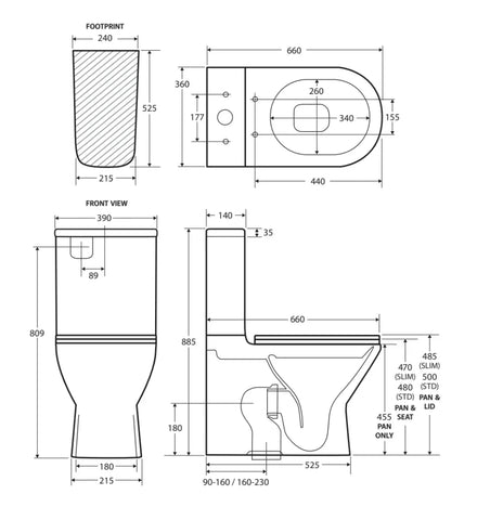 Raised Height Back To Wall Tornado Rimless Flush Toilet Suite with Soft Close Seat - White (4 Star)