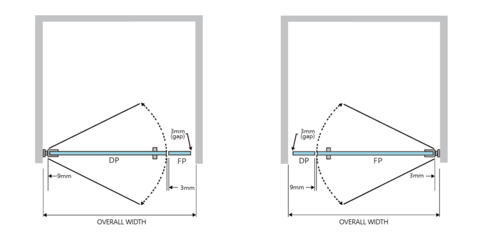 SS45 10mm Semi-Frameless Wall-to-Wall Hinged Shower Screen – 778–1850mm, 2000/2100mm High, Various Colours