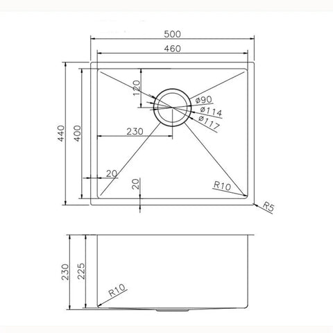 Single Bowl Drop in/Undermount Kitchen / Laundry Sink 500x440mm - Various Colours
