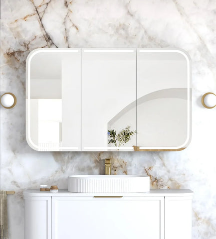 Soft Square LED Mirror Cabinet 450/900/1200/1500x750mm - Matte White / Natural Oak / Black Oak