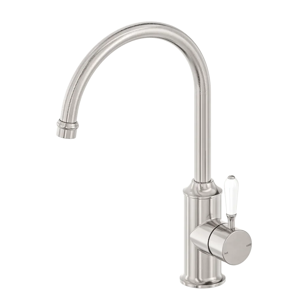 York Kitchen / Laundry Sink Mixer Goosneck Spout With Metal / Porcelain Lever - Various Colours