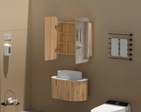 Soft Square Mirror Cabinet Pencil Edge 750/900/1200mm - Matte White / Woodgrain