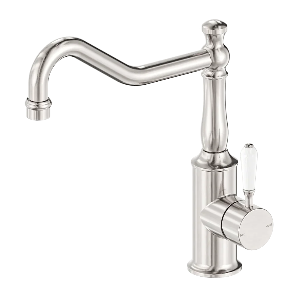 York Kitchen / Laundry Sink Mixer Hook Spout With Metal / Porcelain White Lever - Various Colours