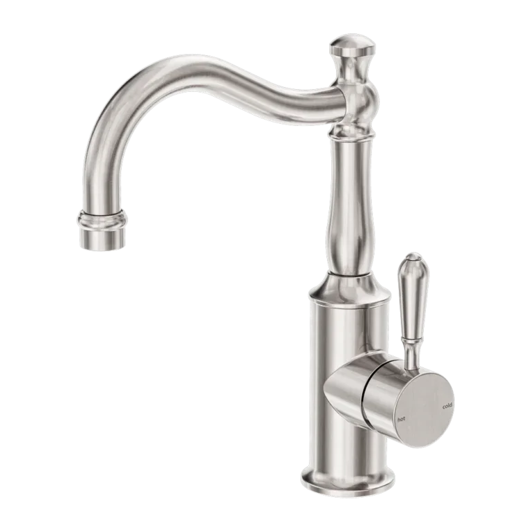 Nero Tapware BM34 York Basin Mixer Hook Spout with Metal/Porcelain Lever - Various Colours