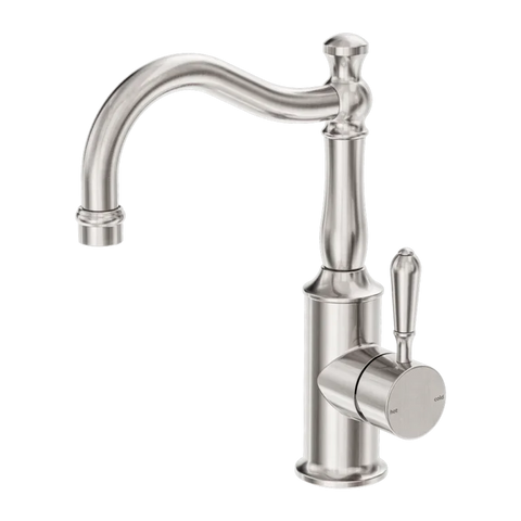 Nero Tapware BM34 York Basin Mixer Hook Spout with Metal/Porcelain Lever - Various Colours