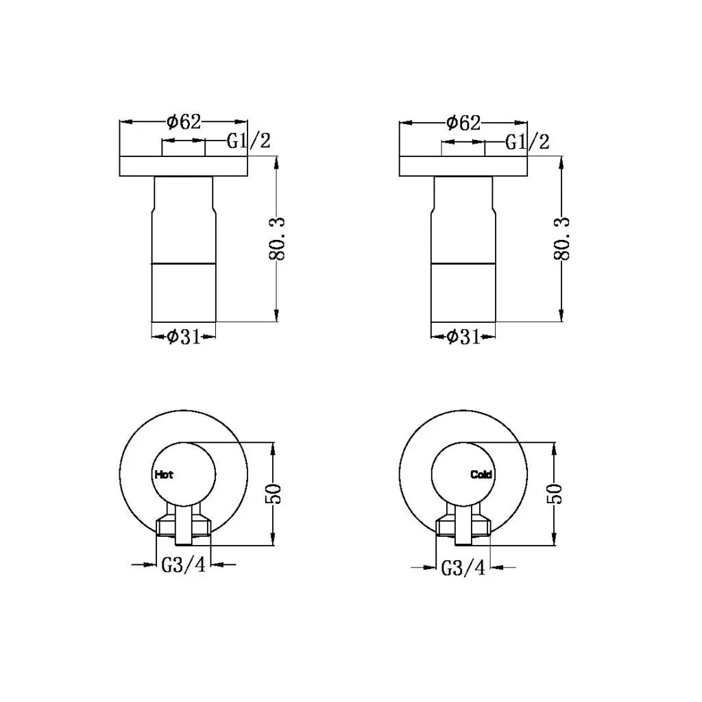 Pin Handle Washing Machine Stops (Quarter Turn) - Various Colours
