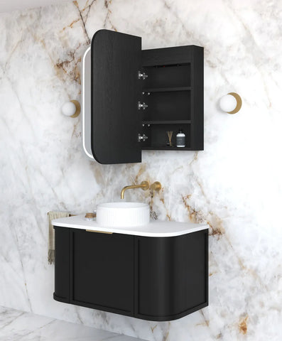 Soft Square LED Mirror Cabinet 450/900/1200/1500x750mm - Matte White / Natural Oak / Black Oak
