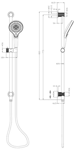 Heritage Rail Shower with Solid Brass Hand Shower - Various Colours