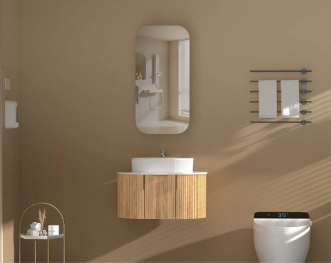 Soft Square Mirror Cabinet Pencil Edge 450x900mm - Matte White / Woodgrain
