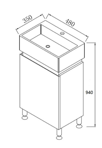 Narrow Vanity with Legs 480x350mm - Gloss White