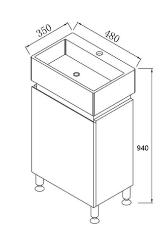 Narrow Vanity with Legs 480x350mm - Gloss White