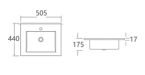 Ember Rectangle Inset Ceramic Basin 505x440mm