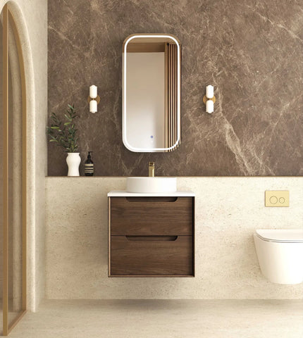 BV99WH Dark Walnut Fingerpull Wall Hung Vanity - 600 / 750 / 900 / 1200 / 1500mm