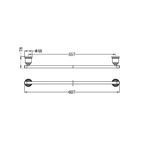 York Single Towel Rail 600mm - Various Colours