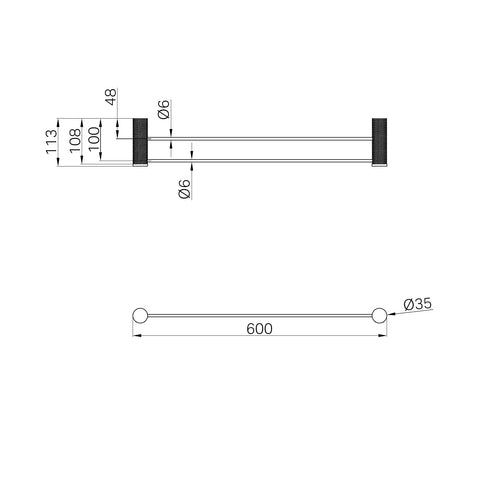 Opal Cross Hatched Double Towel Rail 600mm / 800mm - Various Colours