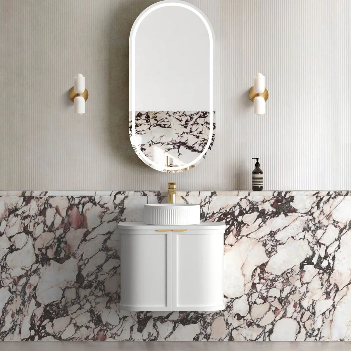 BV57WH Matte White Shaker Curved Wall Hung Vanity - 600 / 750 / 900 / 1200 / 1500 / 1800mm