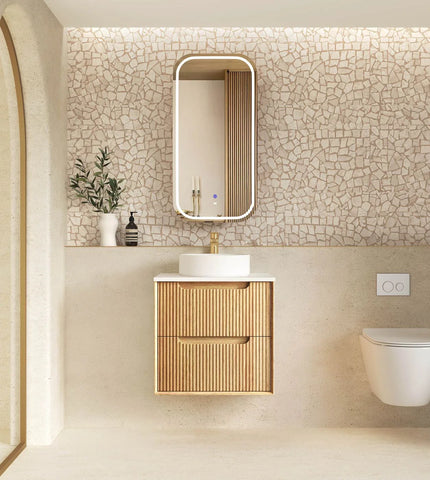 BV43WH Natural Oak Fluted Wall Hung Vanity - 600 / 750 / 900 / 1200 / 1500 / 1800mm