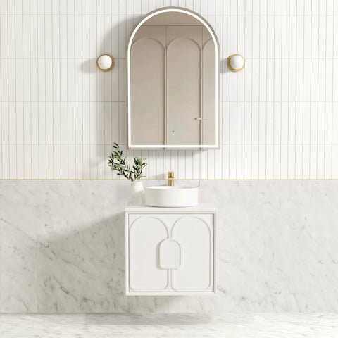 BV89WH Matte White with Stone handle Wall Hung Vanity - 600 / 750 / 900 / 1200 / 1500 / 1800mm