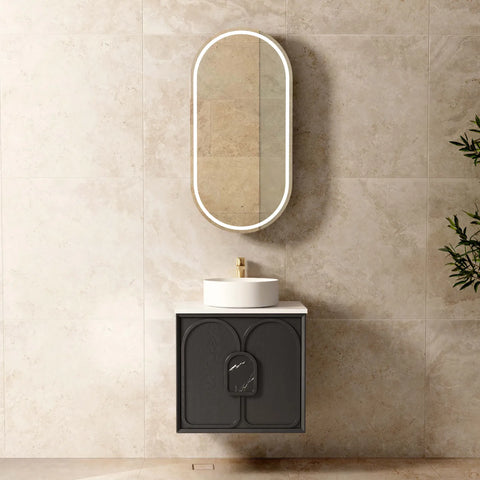 BV90WH Black Oak with Stone handle Wall Hung Vanity - 600 / 750 / 900 / 1200 / 1500 / 1800mm