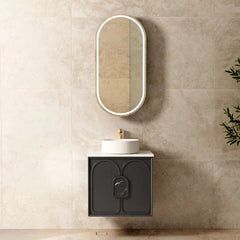 BV90WH Black Oak with Stone handle Wall Hung Vanity - 600 / 750 / 900 / 1200 / 1500 / 1800mm