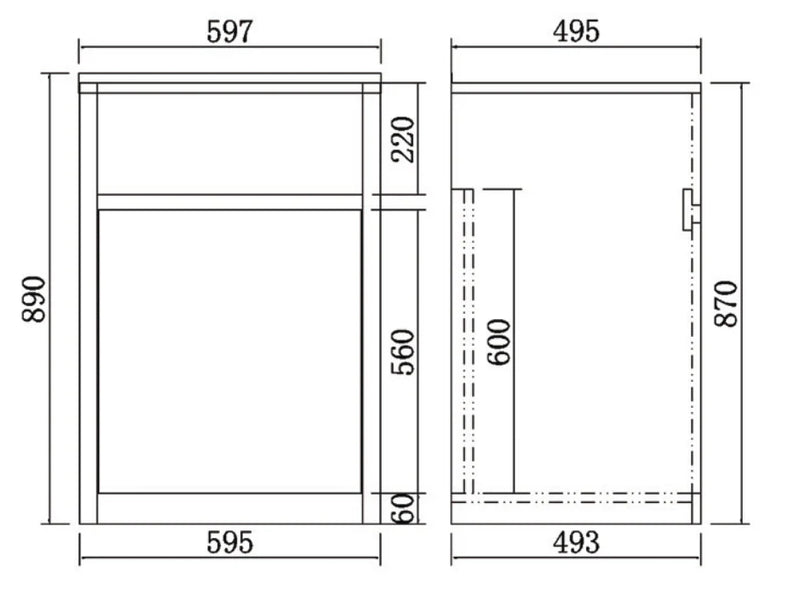 Laundry Trough & PVC Cabinet 455x555mm / 600x500mm - Gloss White