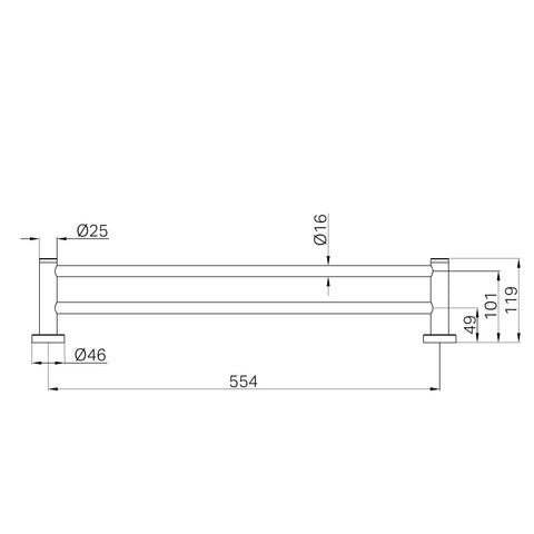 Dolce Round Double Towel Rail 600 / 750 / 800 / 900mm - Various Colours