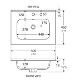 Matte White Soft Curve Bowl 465mm Depth Vanity Top - Various Sizes