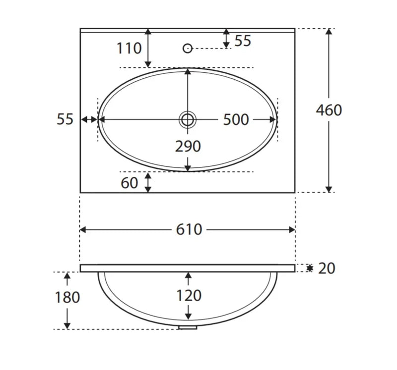 Gloss White Oval Bowl 465mm Depth Ceramic Vanity Top - Various Sizes