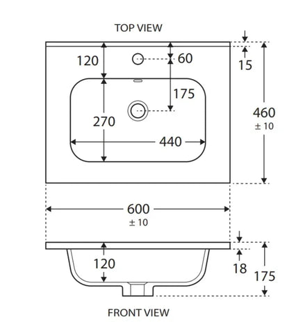 Premium - Gloss White Soft Curve Bowl 465mm Depth Vanity Top - Various Sizes