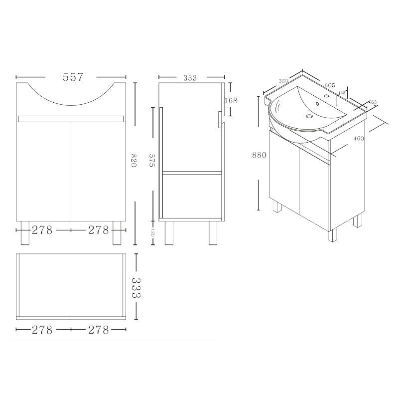 BV96 Gloss White Semi-Recessed Freestanding Vanity - 600 / 750 / 900mm