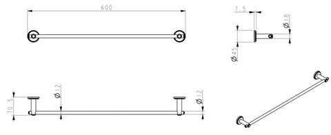 Heritage Single Towel Rail 600mm / 800mm - Various Colours