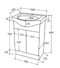 BV100 Gloss White Semi-Recessed Freestanding Vanity - 600 / 750 / 900 / 1200mm