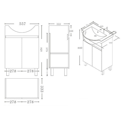 BV96 Gloss White Semi-Recessed Freestanding Vanity - 600 / 750 / 900mm