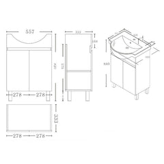 BV96 Gloss White Semi-Recessed Freestanding Vanity - 600 / 750 / 900mm
