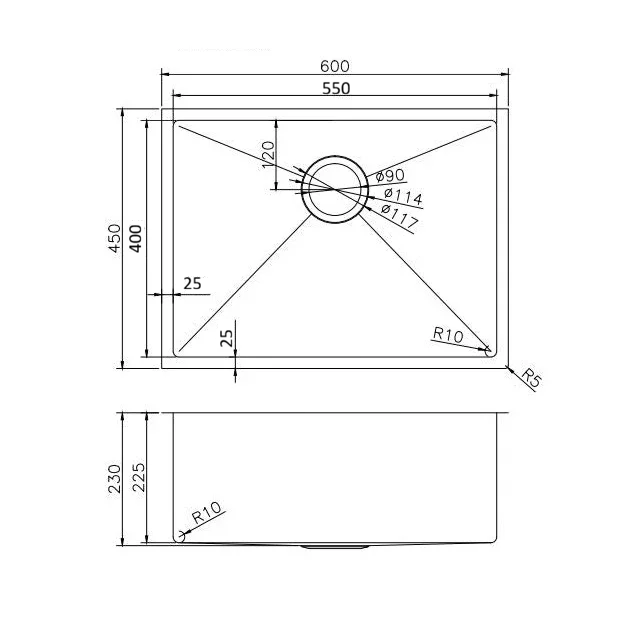 Exon Single Bowl Drop in/Undermount Kitchen / Laundry Sink  600x450mm - Stainless Steel
