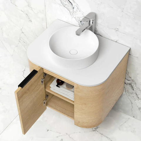 BV68WH Curved Natural Oak Wall Hung Vanity - 600 / 750 / 900 / 1200 / 1500 / 1800mm