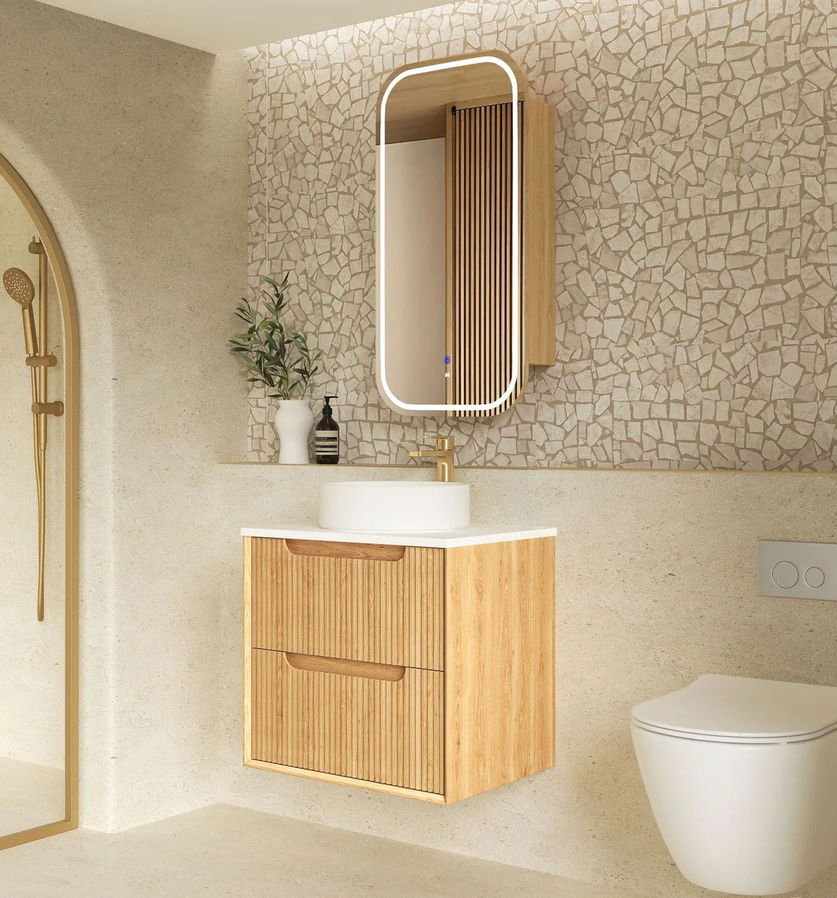 BV43WH Natural Oak Fluted Wall Hung Vanity - 600 / 750 / 900 / 1200 / 1500 / 1800mm