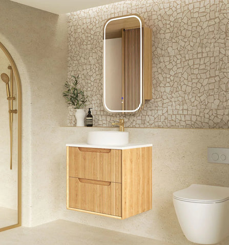 BV43WH Natural Oak Fluted Wall Hung Vanity - 600 / 750 / 900 / 1200 / 1500 / 1800mm