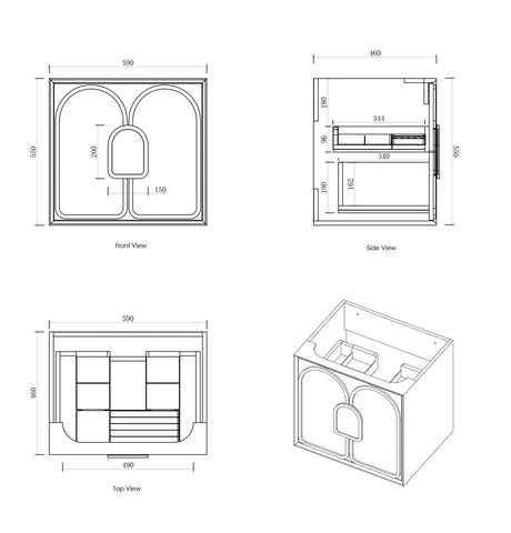 BV89WH Matte White with Stone handle Wall Hung Vanity - 600 / 750 / 900 / 1200 / 1500 / 1800mm