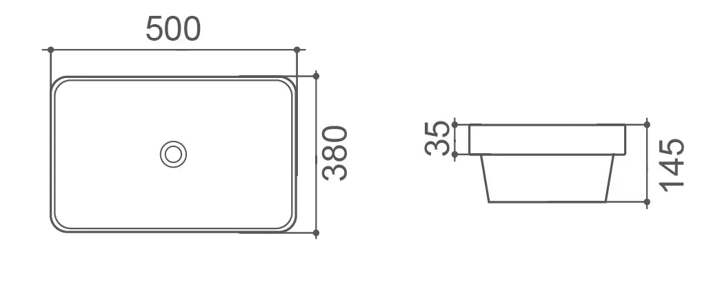 Phoenix Rectangle Semi-Inset Ceramic Basin 500x380mm / 600x380mm - Gloss White