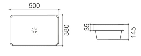 Phoenix Rectangle Semi-Inset Ceramic Basin 500x380mm / 600x380mm - Gloss White