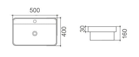 Cove Rectangle Inset Ceramic Basin 500x400mm / 600x400mm