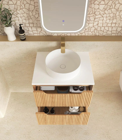 BV43WH Natural Oak Fluted Wall Hung Vanity - 600 / 750 / 900 / 1200 / 1500 / 1800mm