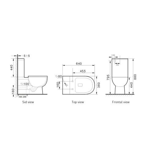 Care Range Wall Faced Rimless Flush Toilet P/S Trap - Bottom Inlet