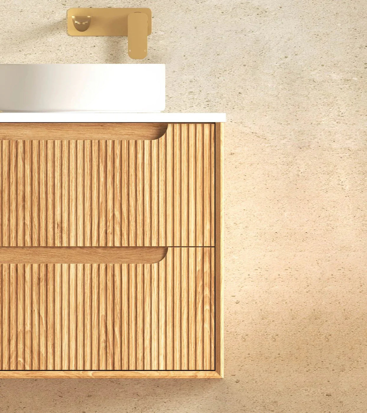 BV43WH Natural Oak Fluted Wall Hung Vanity - 600 / 750 / 900 / 1200 / 1500 / 1800mm