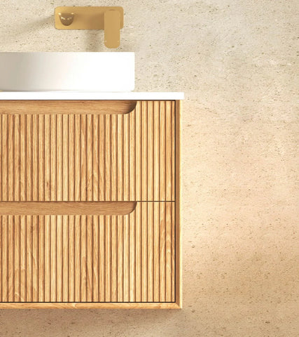 BV43WH Natural Oak Fluted Wall Hung Vanity - 600 / 750 / 900 / 1200 / 1500 / 1800mm