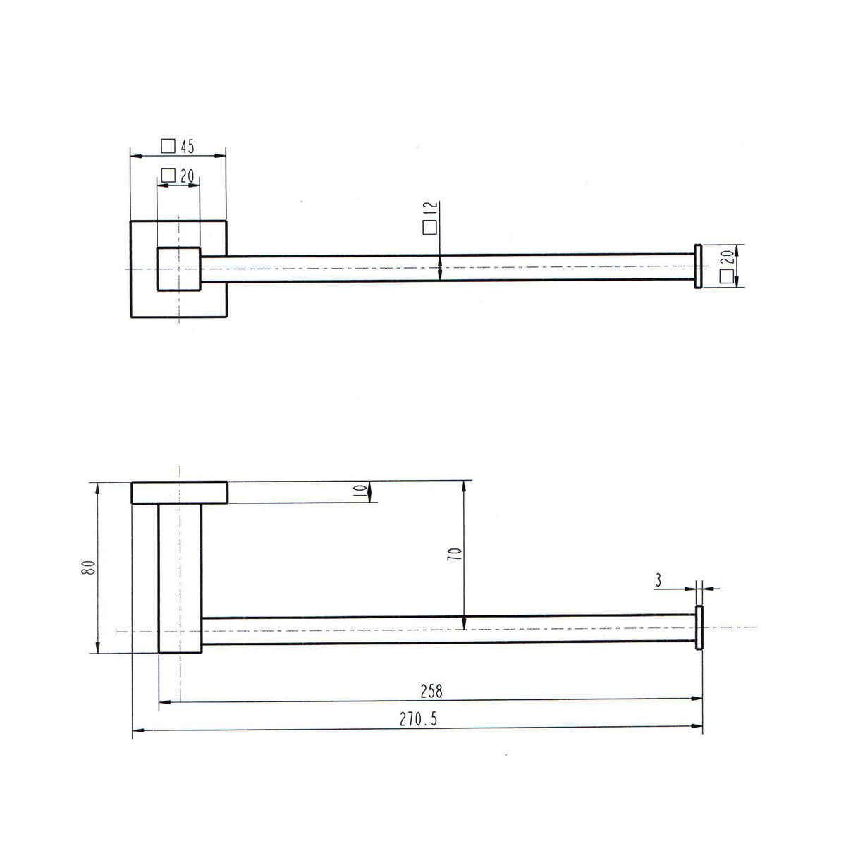 Chrome Square Straight Towel Holder