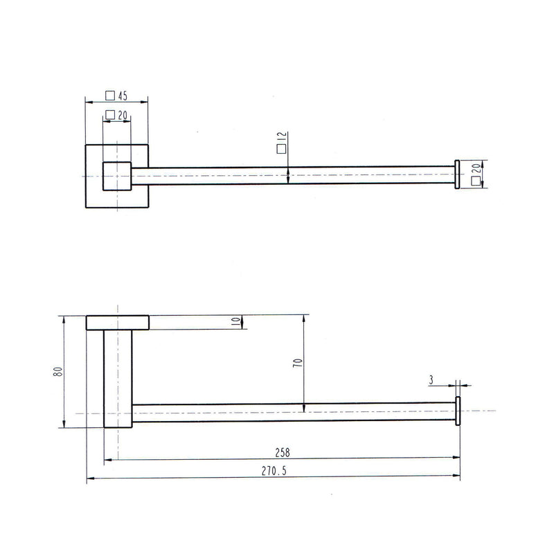 Chrome Square Straight Towel Holder